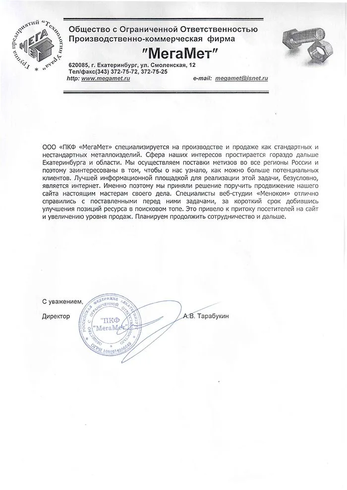 Мегамет — отзыв о продвижении сайта