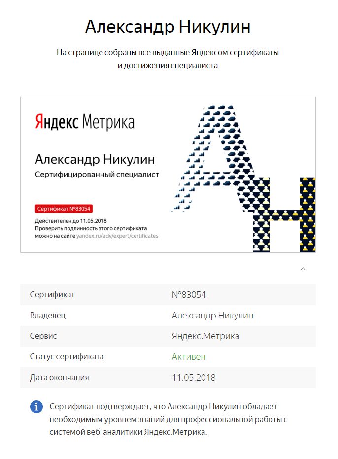 Яндекс.Метрика: сертифицированный специалист